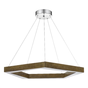 Zemy Pendant Light Fixture w LED Lights-Angled Wood-30 Inch Brown