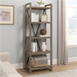 Rie 77 Inch Bookshelf- 4 Tiers - Metal X Shaped Support- Rustic Gray Wood