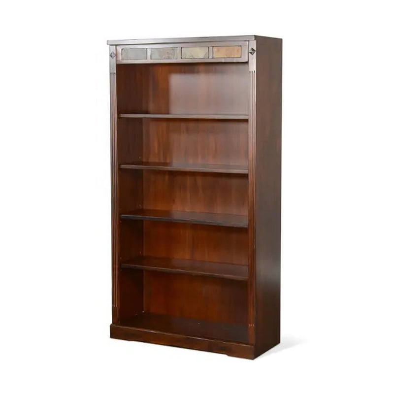 Odell Bookcase w 5 Adjustable Shelves- Dark Brown Slate Inlay 60 Inch