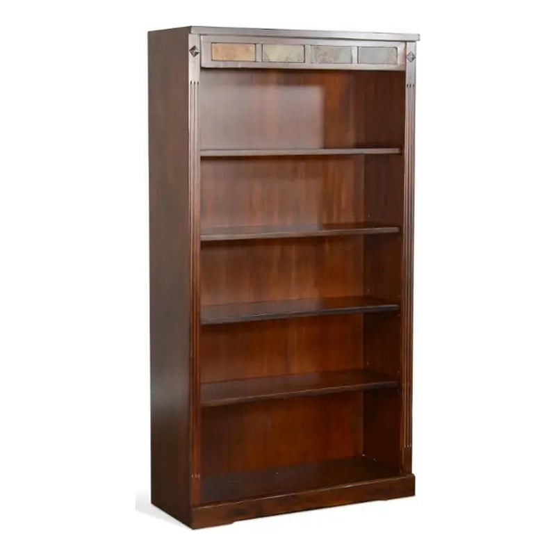 Odell Bookcase w 5 Adjustable Shelves- Dark Brown Slate Inlay 60 Inch