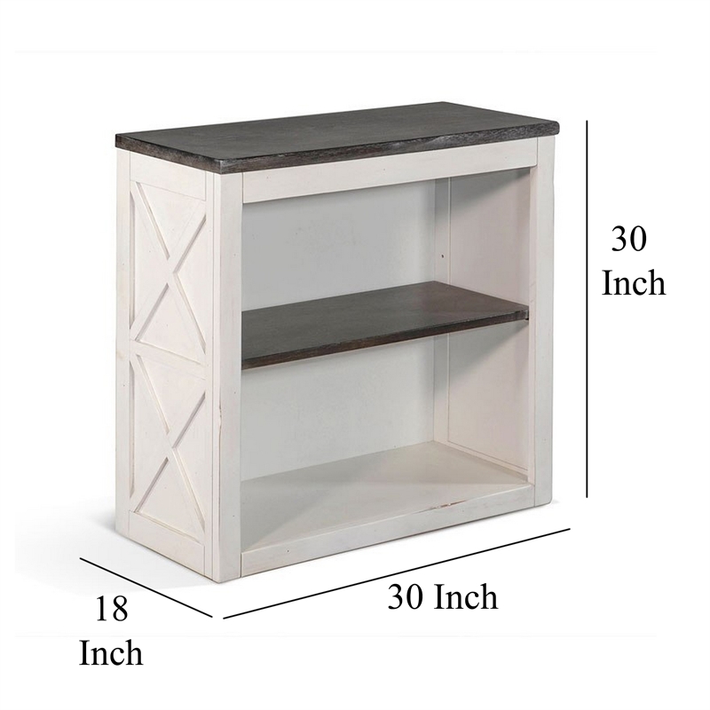 Zena 30 Inch Small Bookcase- 2 Shelves- 2 Tone in Brown- White Veneer