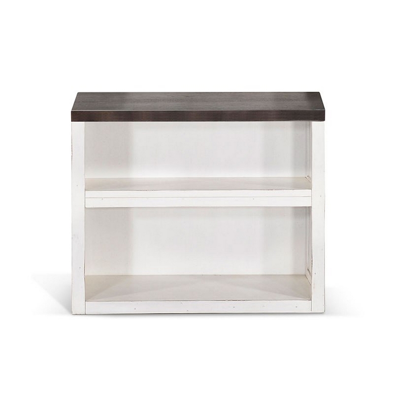 Zena 30 Inch Small Bookcase- 2 Shelves- 2 Tone in Brown- White Veneer