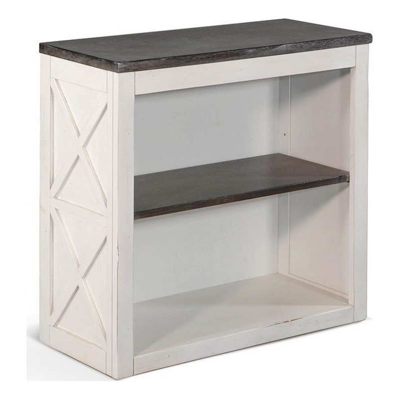 Zena 30 Inch Small Bookcase- 2 Shelves- 2 Tone in Brown- White Veneer