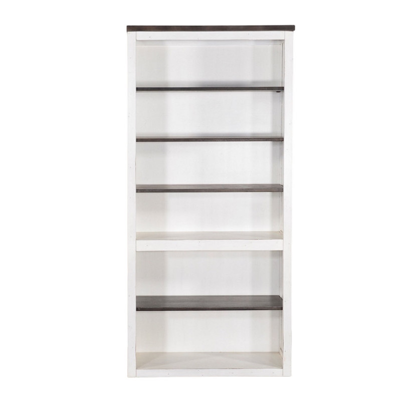 Zena Bookcase- X Cross Panels- 5 Shelves- 76 Inch White- Brown Veneer