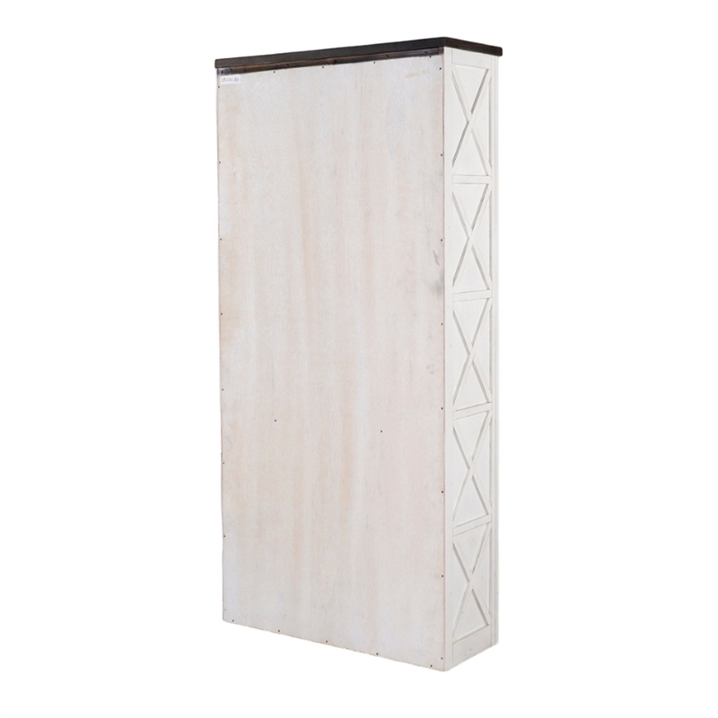 Zena Bookcase- X Cross Panels- 5 Shelves- 76 Inch White- Brown Veneer