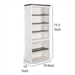 Zena Bookcase- X Cross Panels- 5 Shelves- 76 Inch White- Brown Veneer