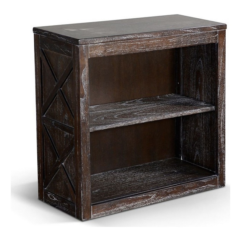 Sofi Small Bookcase- X Cross Panels- 2 Shelves- Dark Brown Veneer