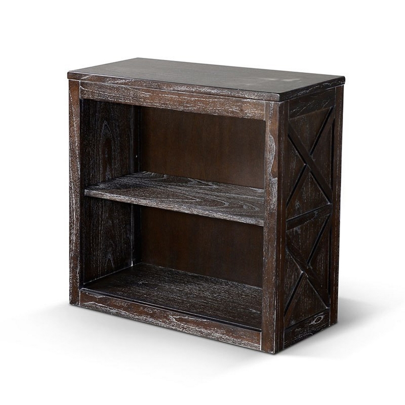Sofi Small Bookcase- X Cross Panels- 2 Shelves- Dark Brown Veneer