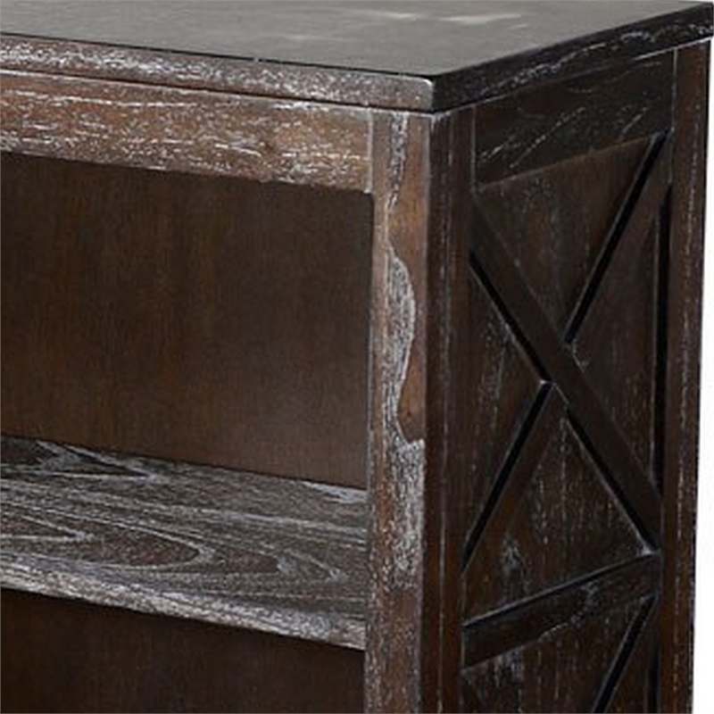 Sofi Small Bookcase- X Cross Panels- 2 Shelves- Dark Brown Veneer