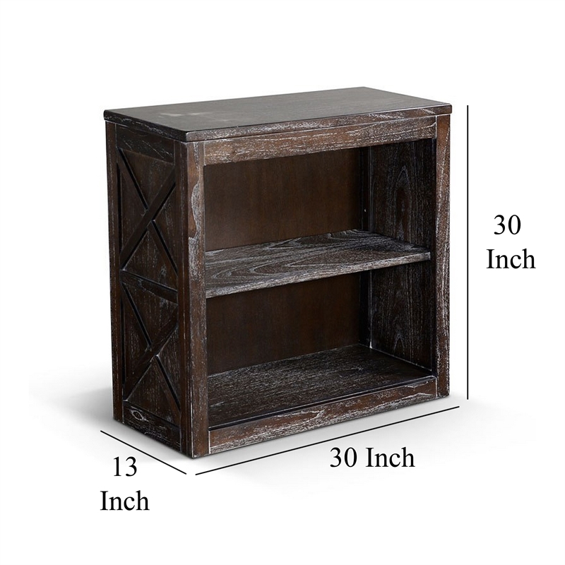 Sofi Small Bookcase- X Cross Panels- 2 Shelves- Dark Brown Veneer