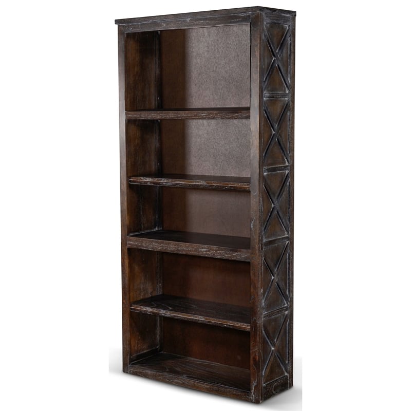 Sofi Bookcase- X Cross Panels and 5 Open Shelves- Dark Brown Veneer