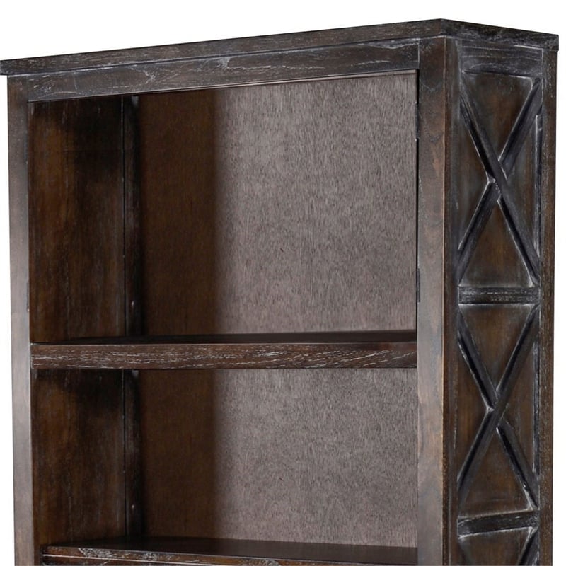 Sofi Bookcase- X Cross Panels and 5 Open Shelves- Dark Brown Veneer