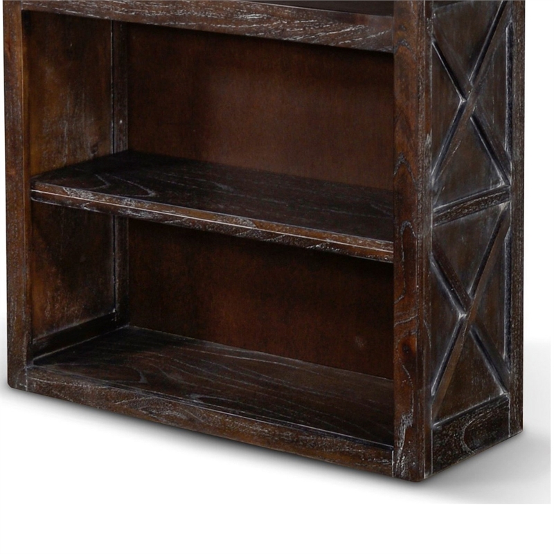 Sofi Bookcase- X Cross Panels and 5 Open Shelves- Dark Brown Veneer