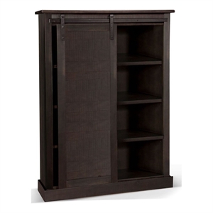 Cyna Bookcase- Sliding Barn Door with 3 Shelves- Dark Brown 66 Inch
