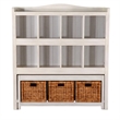 Bem Bookcase w Trundle Bench- 3 Woven Basket- 8 Cubbies- White 57 Inch
