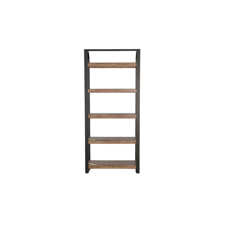 Yael Bookcase- 5 Brown Mahogany Shelves and Black Metal Frame- 72 Inch