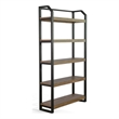 Yael Bookcase- 5 Brown Mahogany Shelves and Black Metal Frame- 72 Inch