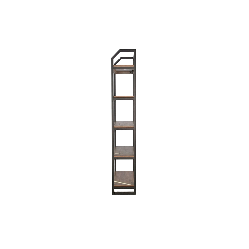 Yael Bookcase- 5 Brown Mahogany Shelves and Black Metal Frame- 72 Inch