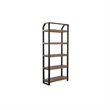 Yael Bookcase- 5 Brown Mahogany Shelves and Black Metal Frame- 72 Inch