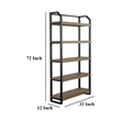 Yael Bookcase- 5 Brown Mahogany Shelves and Black Metal Frame- 72 Inch
