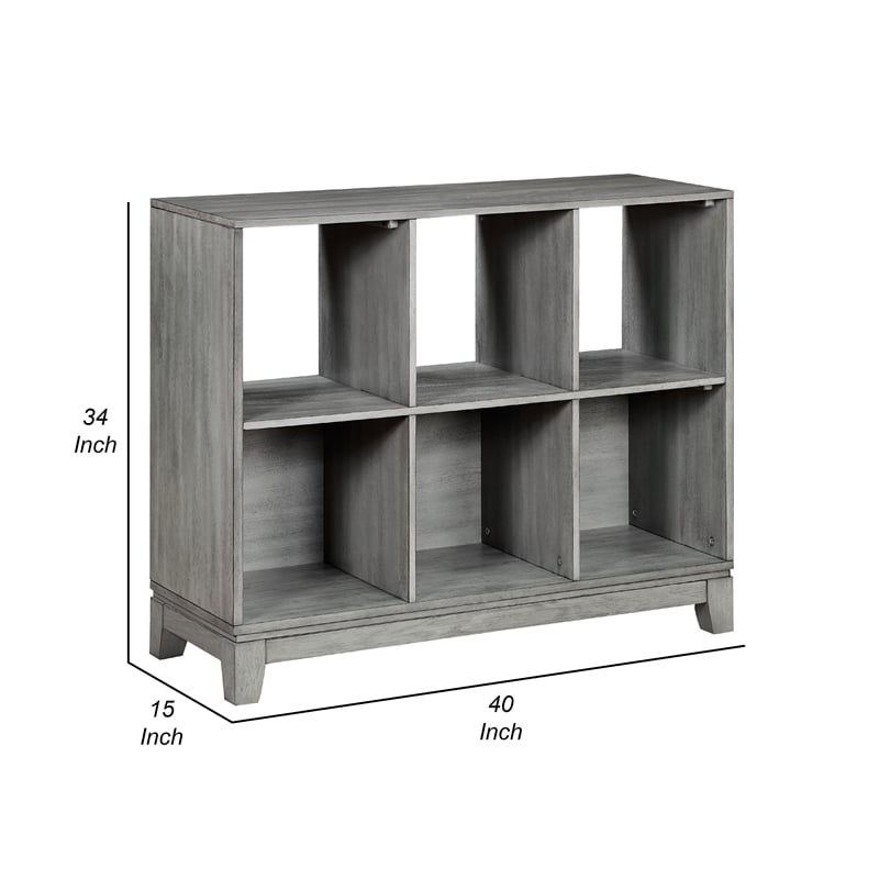 Thiem Cubby Bookcase- 6 Cube Style Shelves- Rustic Gray Veneer 40 Inch
