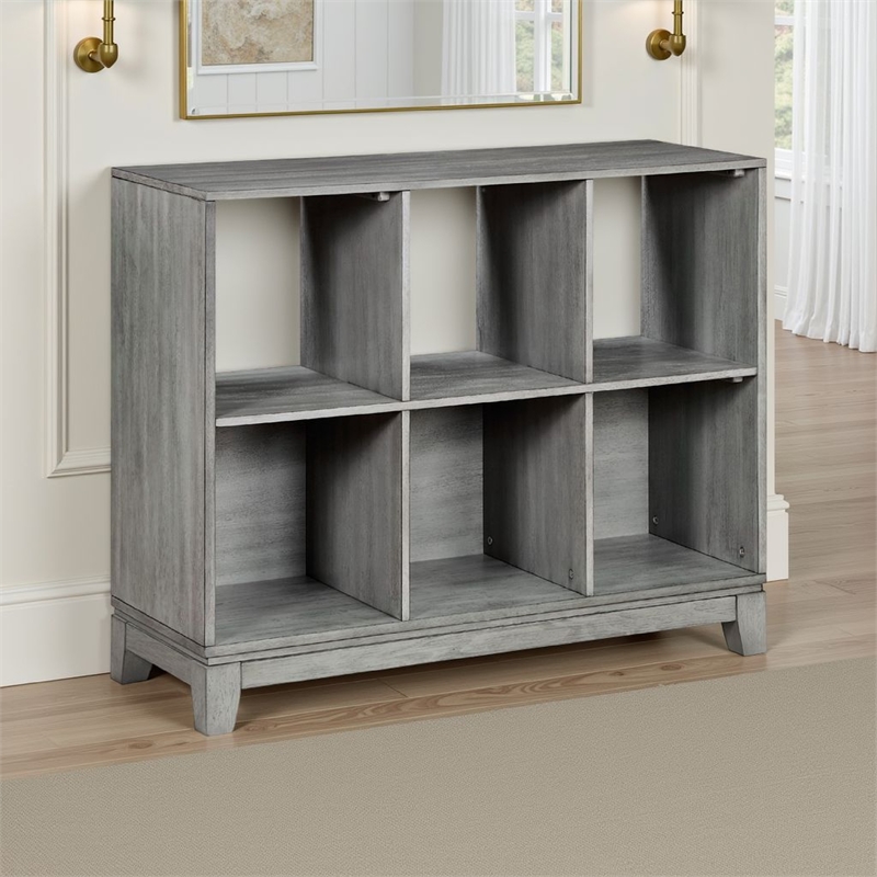 Thiem Cubby Bookcase- 6 Cube Style Shelves- Rustic Gray Veneer 40 Inch