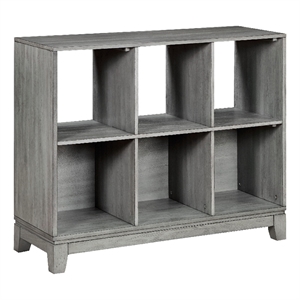 Thiem Cubby Bookcase- 6 Cube Style Shelves- Rustic Gray Veneer 40 Inch