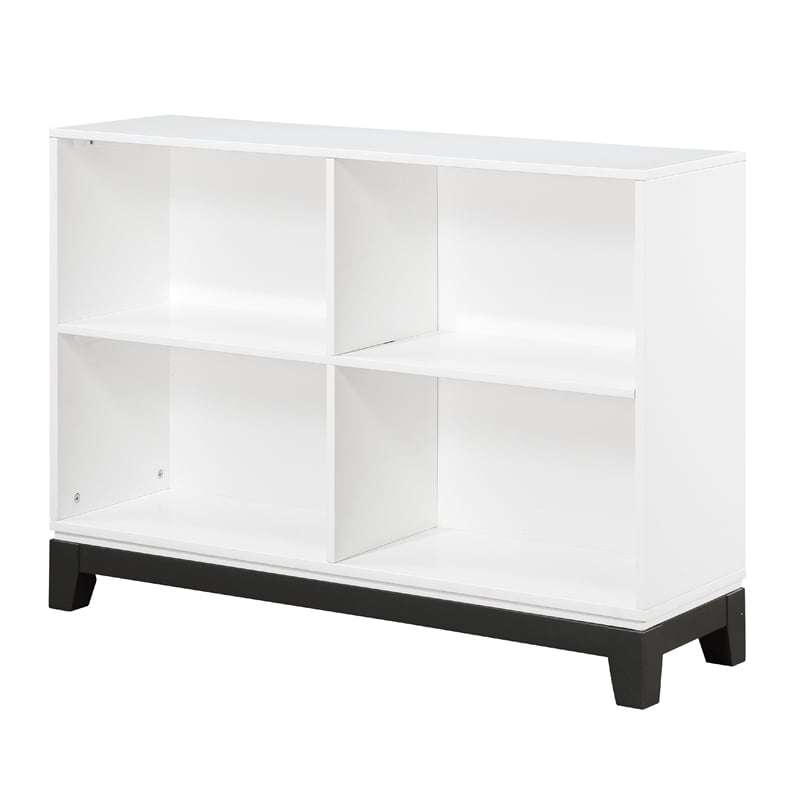 Thiem Bookcase- 4 Cube Shelves- White- Black Veneer- 43 Inch