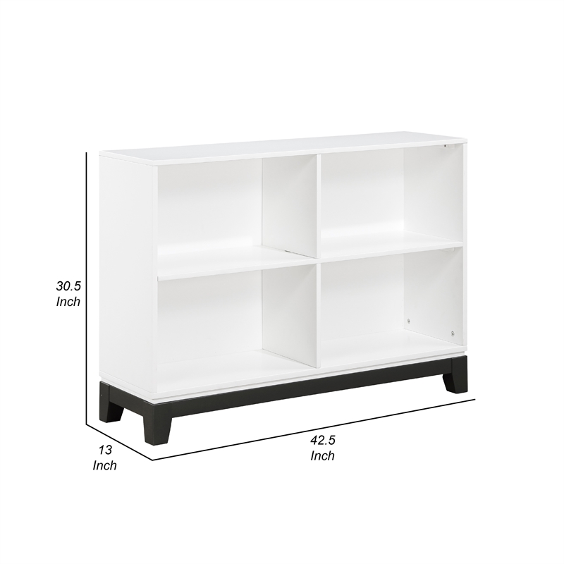 Thiem Bookcase- 4 Cube Shelves- White- Black Veneer- 43 Inch