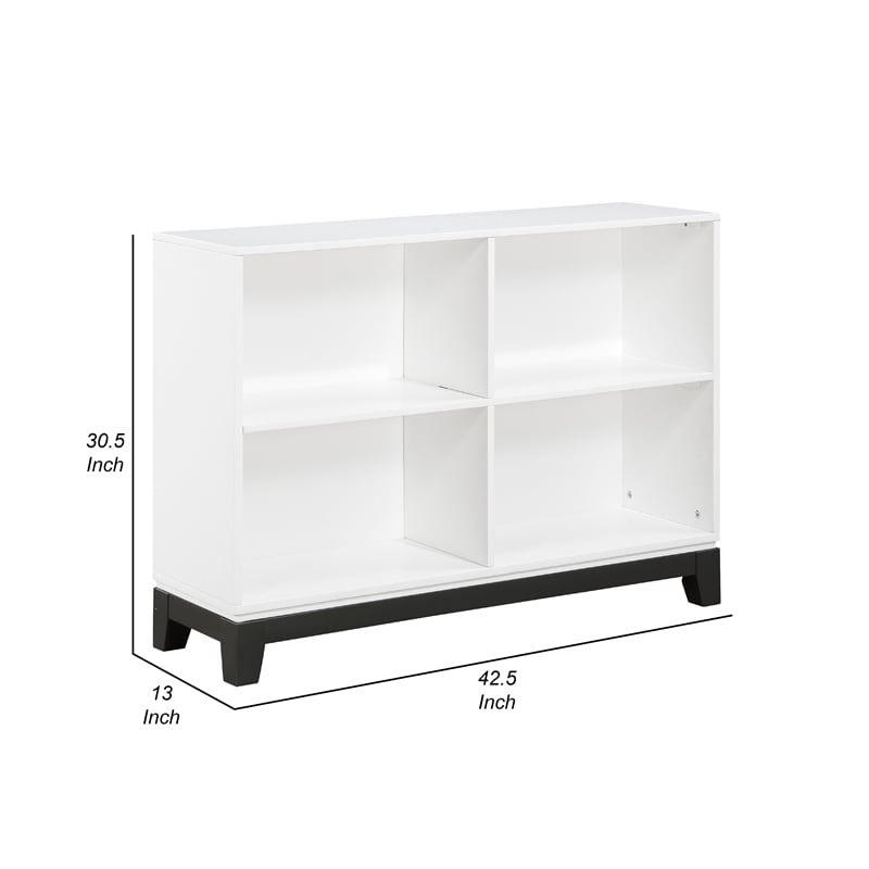 Thiem Bookcase- 4 Cube Shelves- White- Black Veneer- 43 Inch