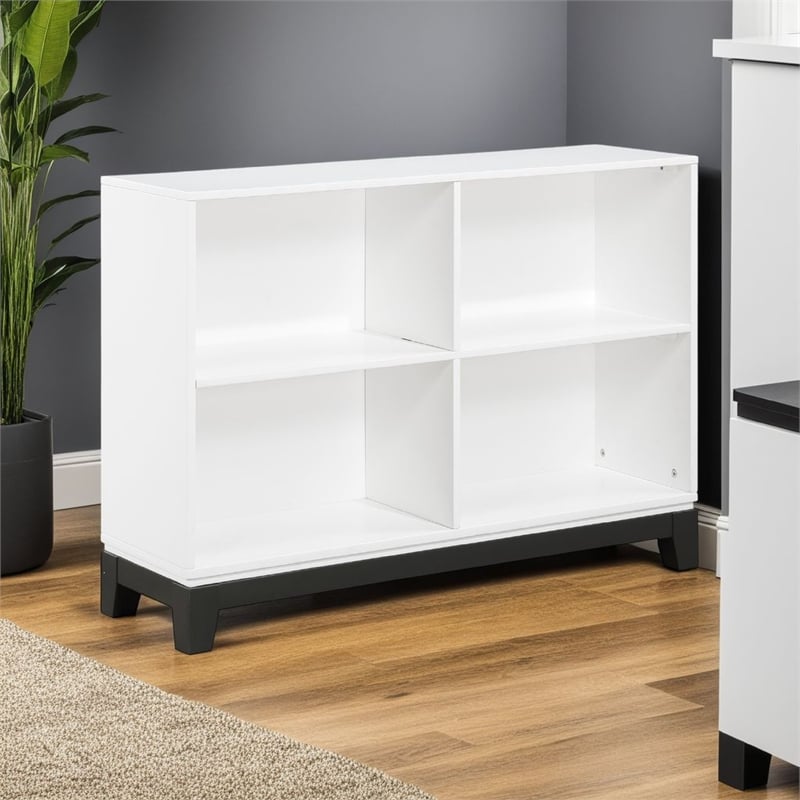Thiem Bookcase- 4 Cube Shelves- White- Black Veneer- 43 Inch