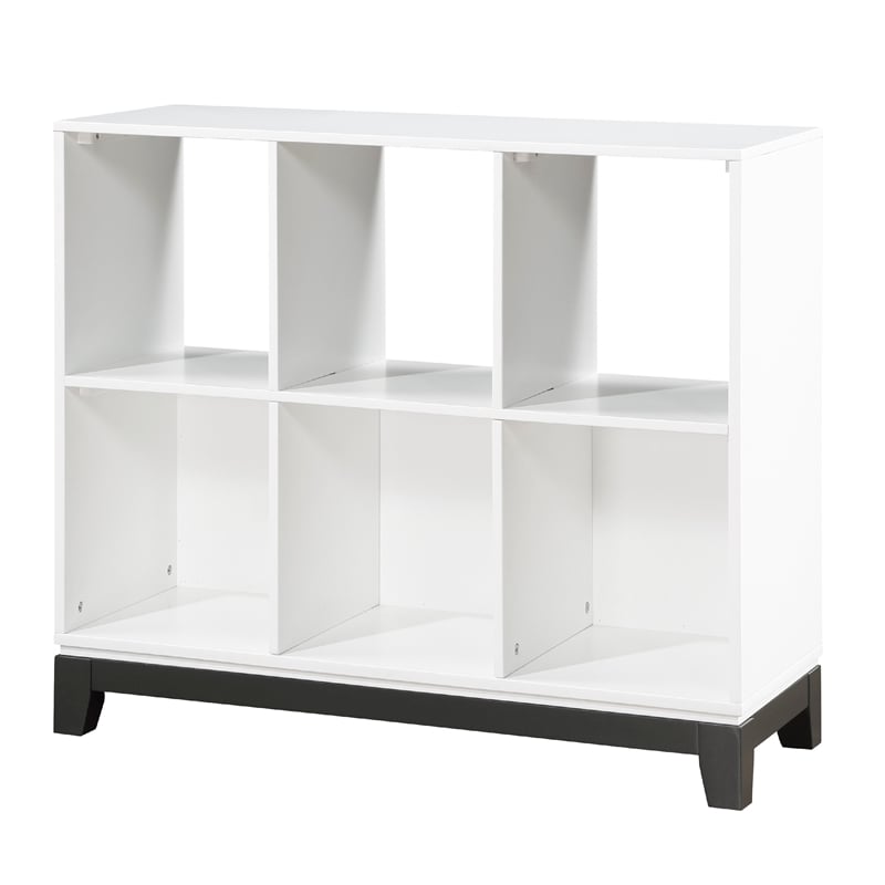 Thiem Bookcase- 6 Cubby Style Shelves- White- Black Veneer- 40 Inch