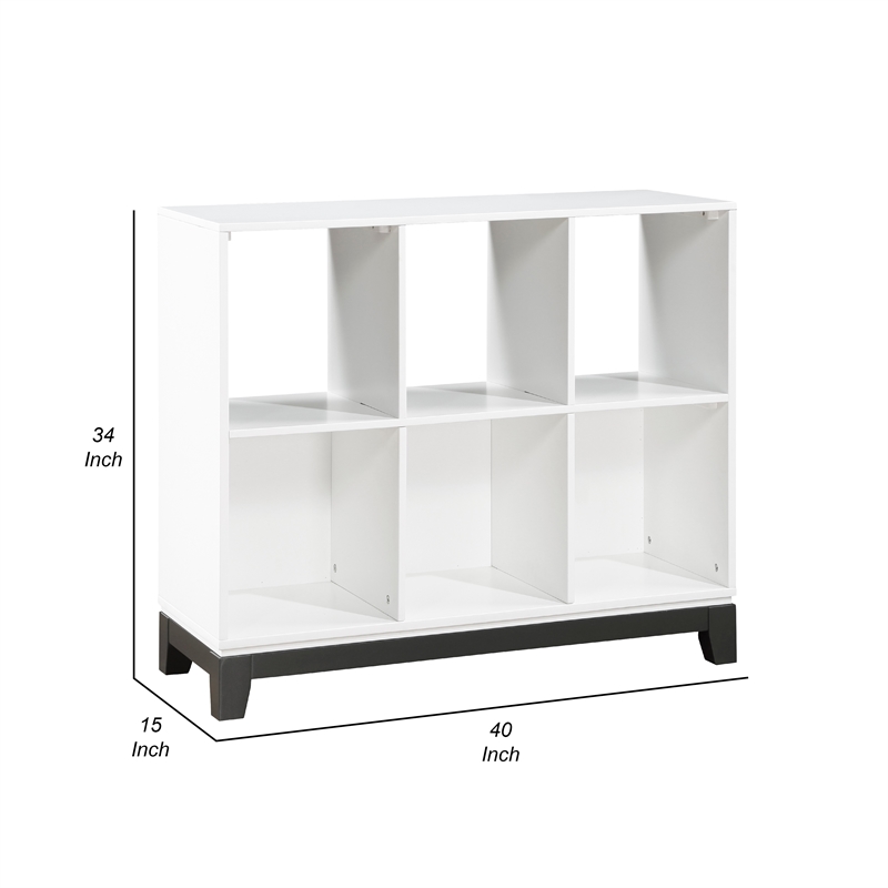 Thiem Bookcase- 6 Cubby Style Shelves- White- Black Veneer- 40 Inch