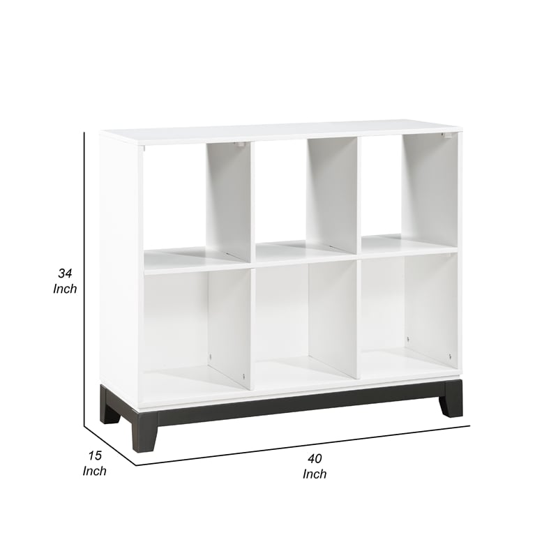 Thiem Bookcase- 6 Cubby Style Shelves- White- Black Veneer- 40 Inch