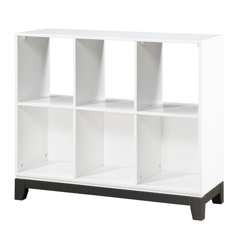 Thiem Bookcase- 6 Cubby Style Shelves- White- Black Veneer- 40 Inch