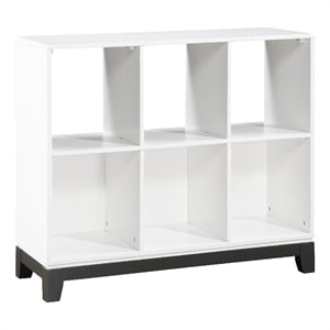 Thiem Bookcase- 6 Cubby Style Shelves- White- Black Veneer- 40 Inch