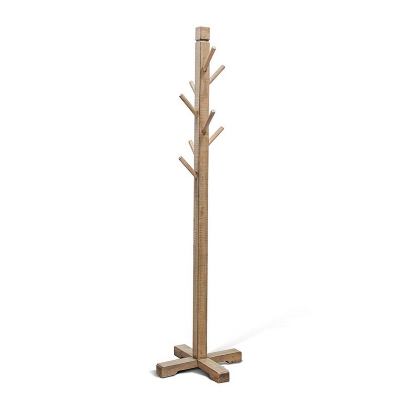 Rena Coat/Hat Tree Stand- 8 Wood Stems- 72 Inch Light Brown Mahogany