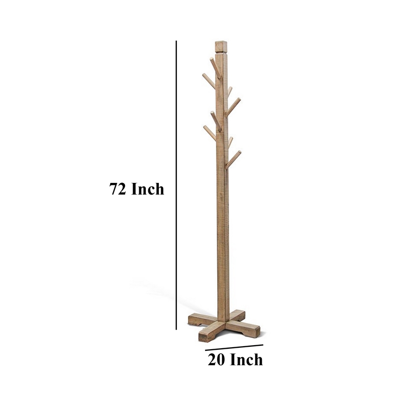 Rena Coat/Hat Tree Stand- 8 Wood Stems- 72 Inch Light Brown Mahogany