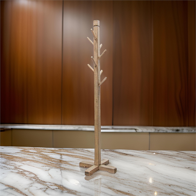 Rena Coat/Hat Tree Stand- 8 Wood Stems- 72 Inch Light Brown Mahogany