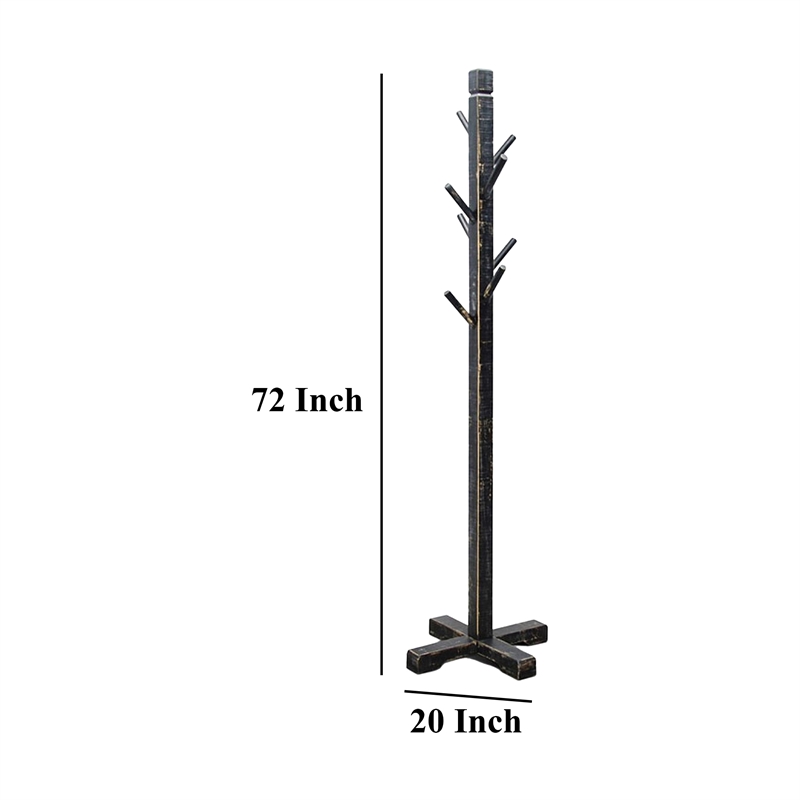 Rena Coat- Hat Rack Stand- 8 Wood Stems- 72 Inch Rustic Black Mahogany