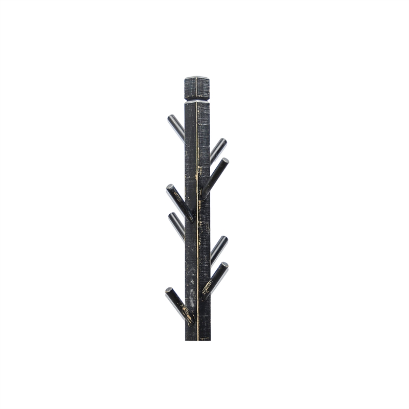 Rena Coat- Hat Rack Stand- 8 Wood Stems- 72 Inch Rustic Black Mahogany