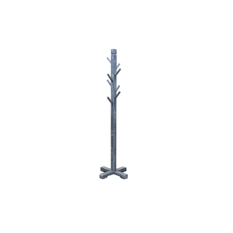 Rena Coat- Hat Rack Stand- 8 Wood Stems- 72 Inch Ocean Blue Mahogany