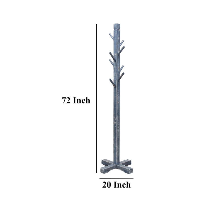 Rena Coat- Hat Rack Stand- 8 Wood Stems- 72 Inch Ocean Blue Mahogany
