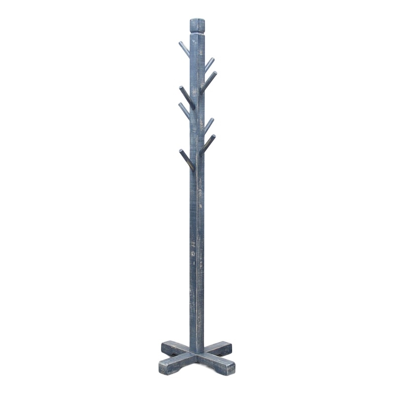 Rena Coat- Hat Rack Stand- 8 Wood Stems- 72 Inch Ocean Blue Mahogany