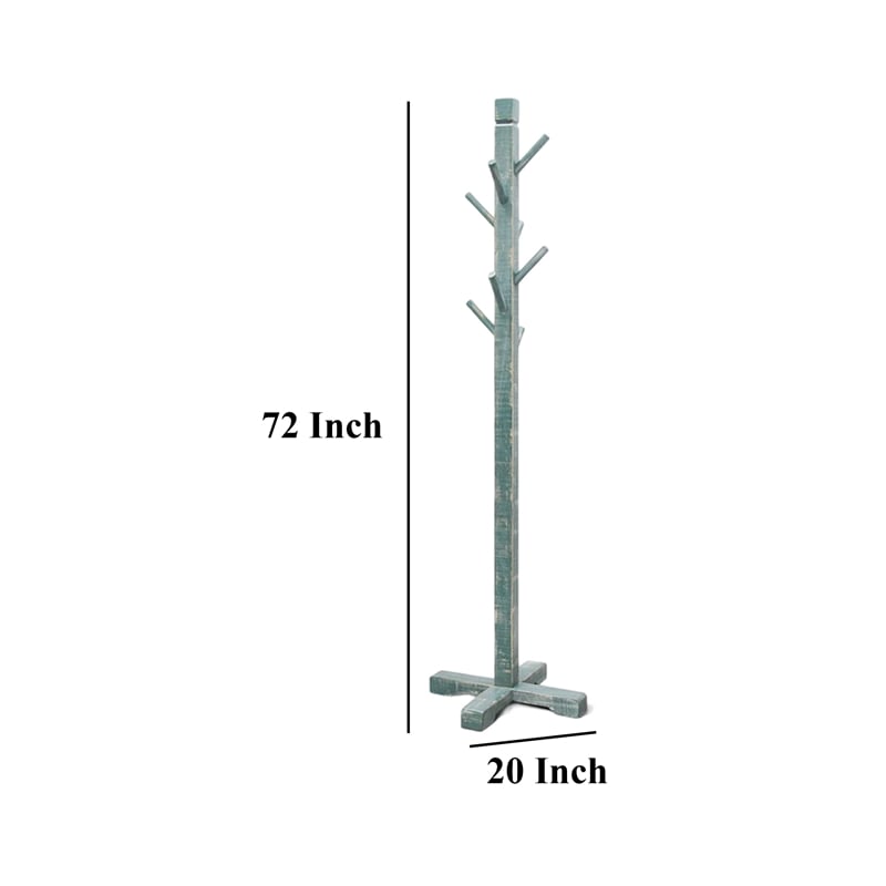 Rena Coat- Hat Rack Stand- 8 Wood Stems- 72 Inch Rustic Green Mahogany