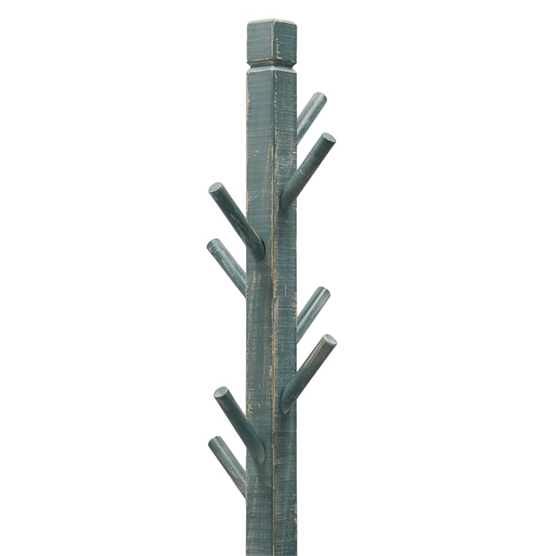Rena Coat- Hat Rack Stand- 8 Wood Stems- 72 Inch Rustic Green Mahogany