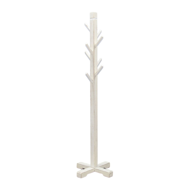 Rena Coat- Hat Rack Stand- 8 Wood Stems- 72 Inch Rustic White Mahogany