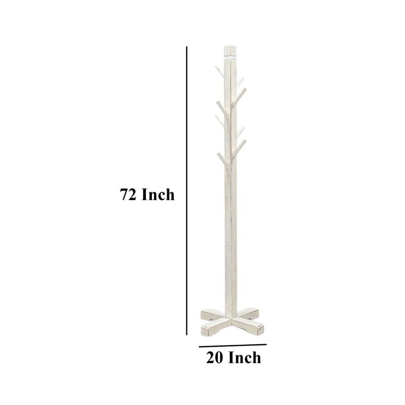 Rena Coat- Hat Rack Stand- 8 Wood Stems- 72 Inch Rustic White Mahogany