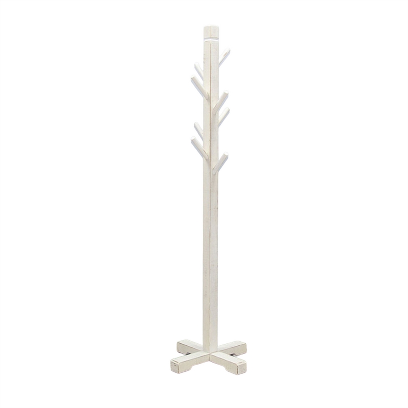 Rena Coat- Hat Rack Stand- 8 Wood Stems- 72 Inch Rustic White Mahogany