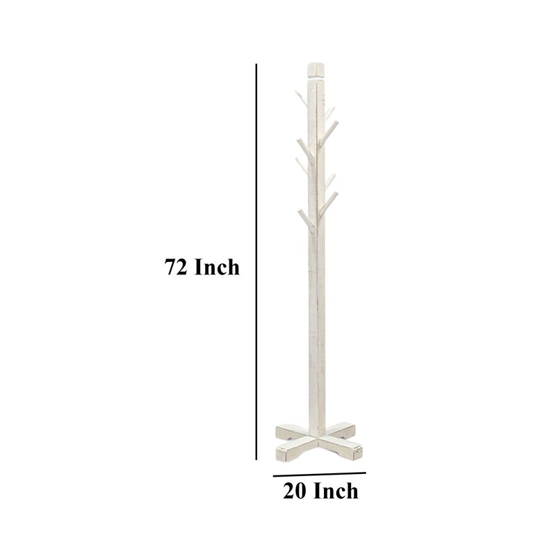 Rena Coat- Hat Rack Stand- 8 Wood Stems- 72 Inch Rustic White Mahogany